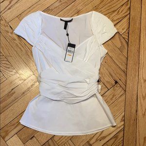 BCBGMaxazria White V-neck Blouse